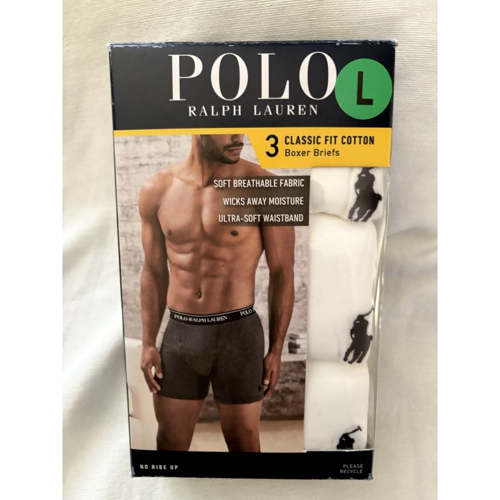NEW Polo Ralph Lauren Boxer Briefs Men's 3 Pack Classic Fit White Cotton Size XL